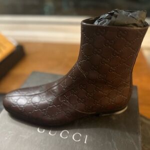 Chocolate Brown Embossed Gucci Boots